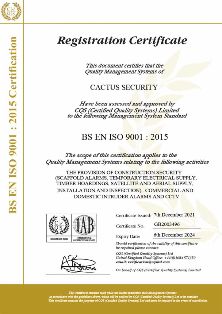 Cactus Security ISO Certificate